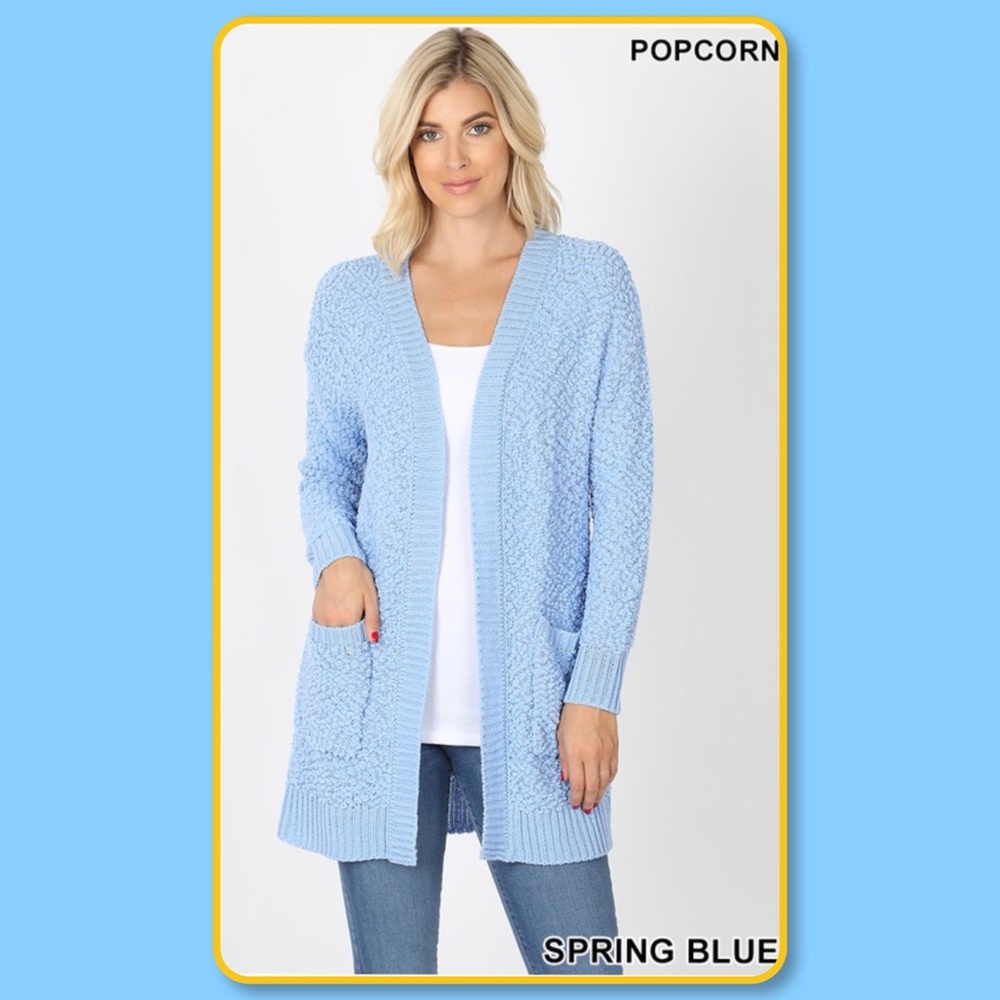 Blue Soft Texture Open Pocket Long Sleeve Cardigan - Picture 9 of 10